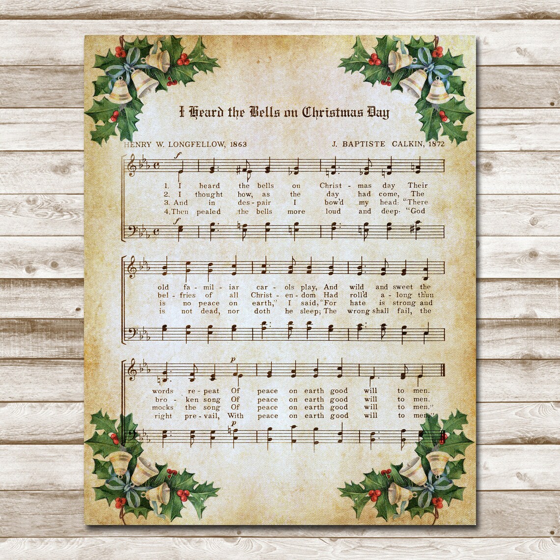 I Heard the Bells on Christmas Day Vintage Hymn Sheet Music Poster - Image 5