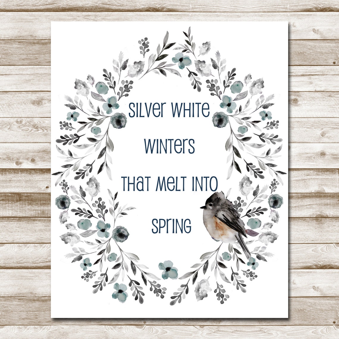 Silver White Winters That Melt Into Spring Chickadee Wreath Poster - Image 4