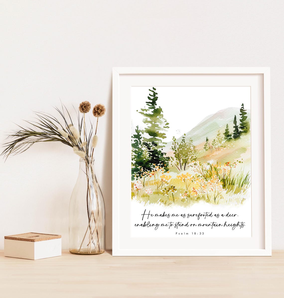 Surefooted As A Deer Mountain Meadow Psalm 18 33 Watercolor Poster - Image 9