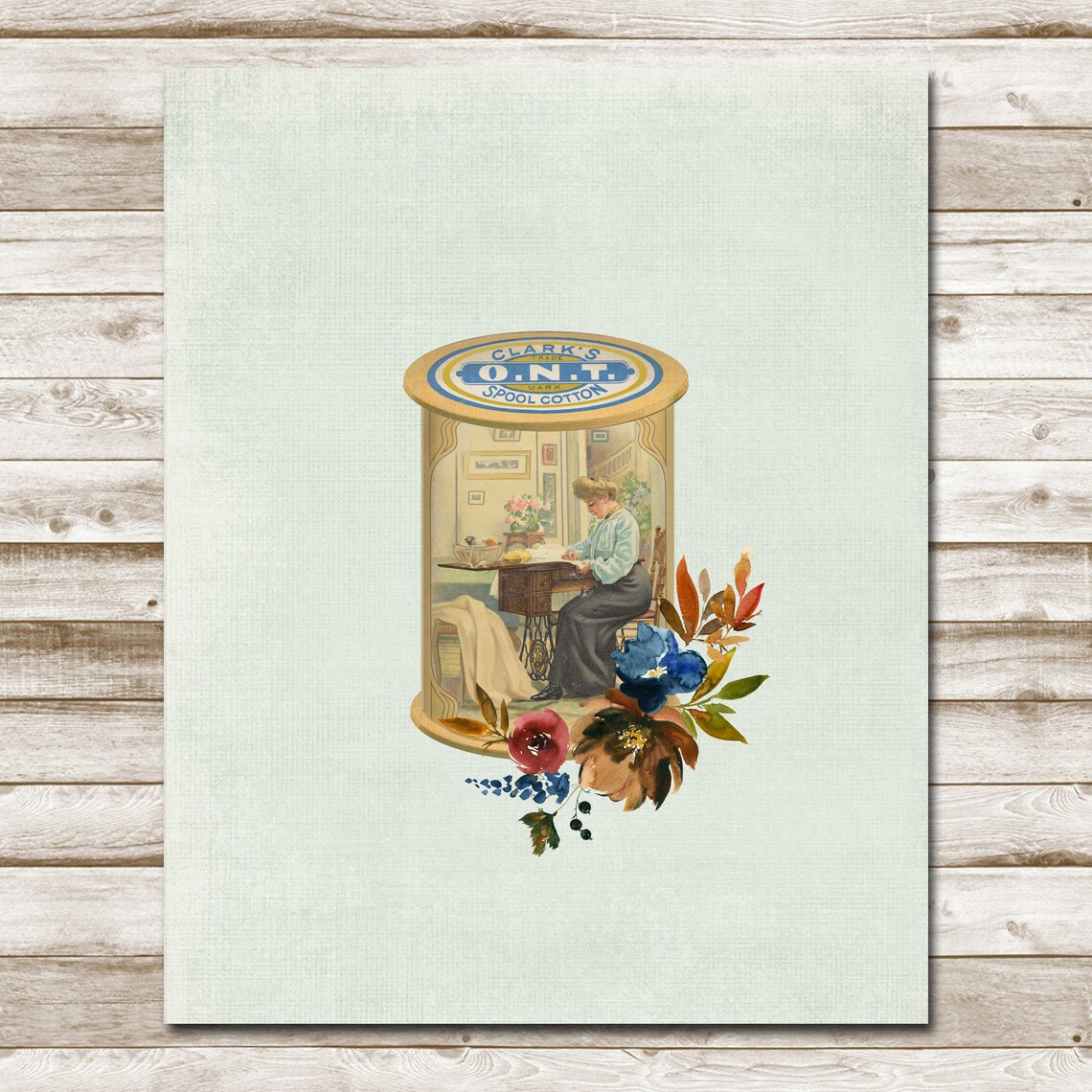 Clark's O.N.T. Spool Cotton Vintage Sewing Room Floral Poster - Image 4