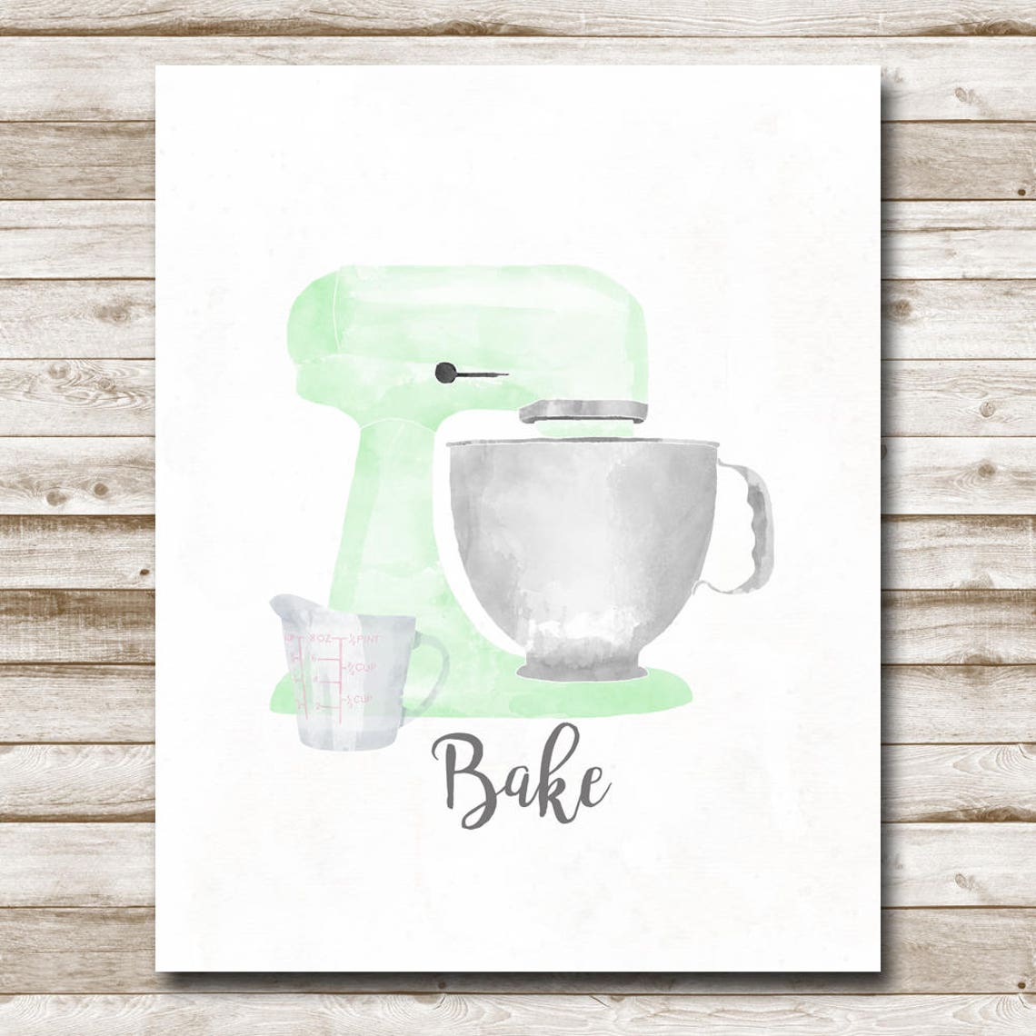Mint Green Watercolor Stand Mixer Bake Kitchen Baker Gift Poster - Image 4
