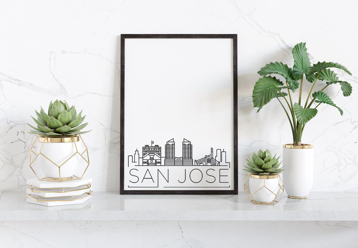 San Jose Skyline, Black and White Travel Poster - Image 2