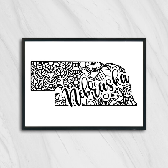 Nebraska Mandala State Map Zentangle Outline Minimalist Wall Art