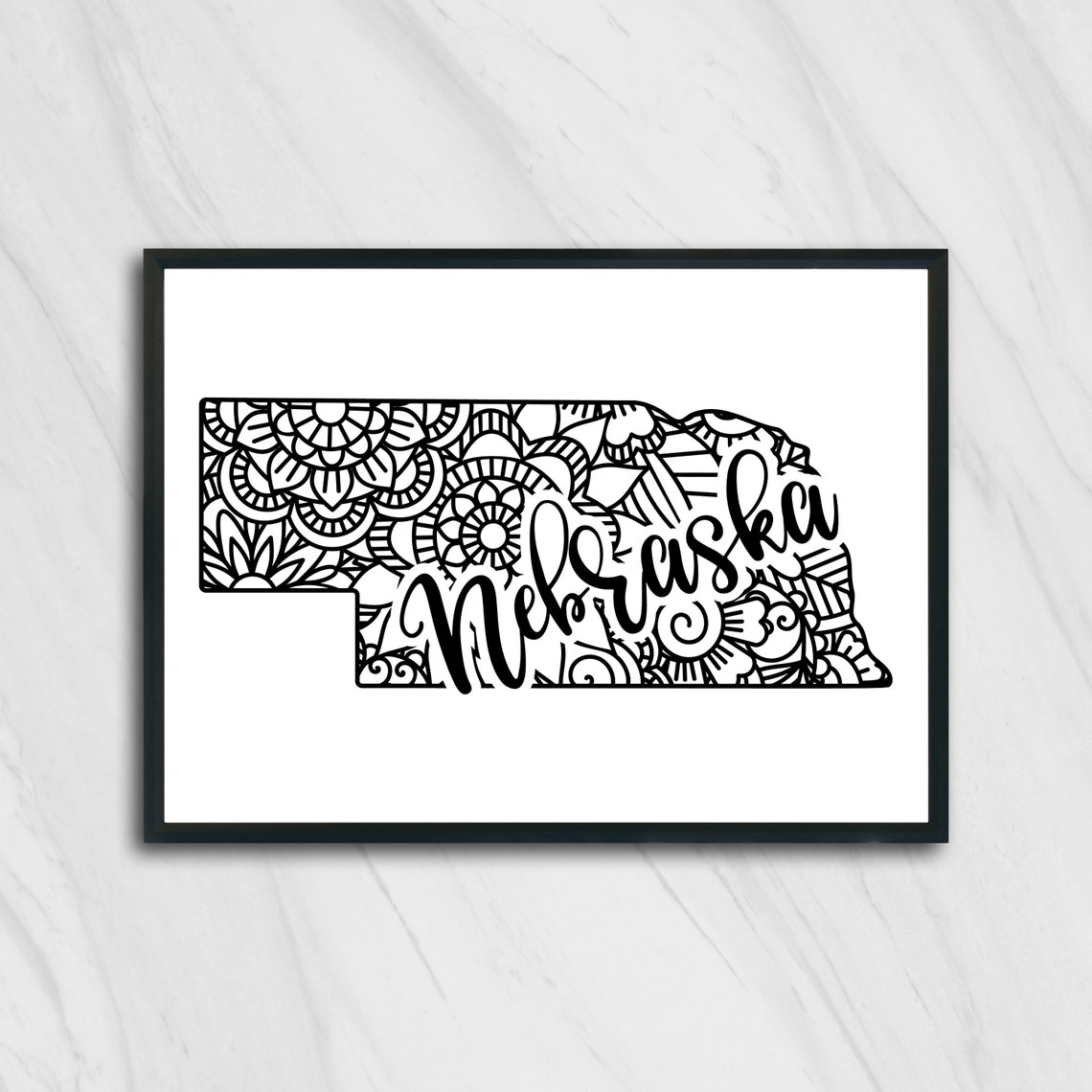 Nebraska Mandala State Map Zentangle Outline Minimalist Wall Art