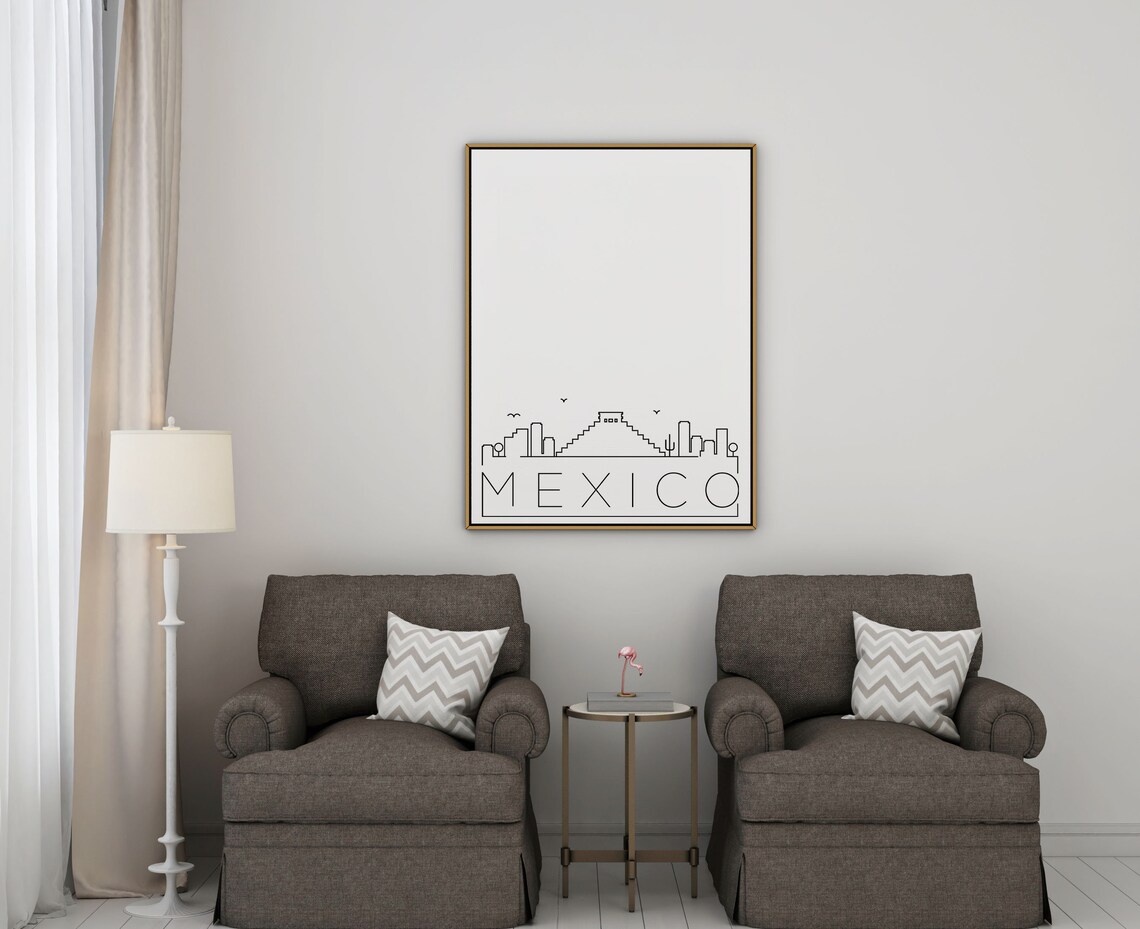 Mexico Skyline, Simple Black And White Poster - Image 3