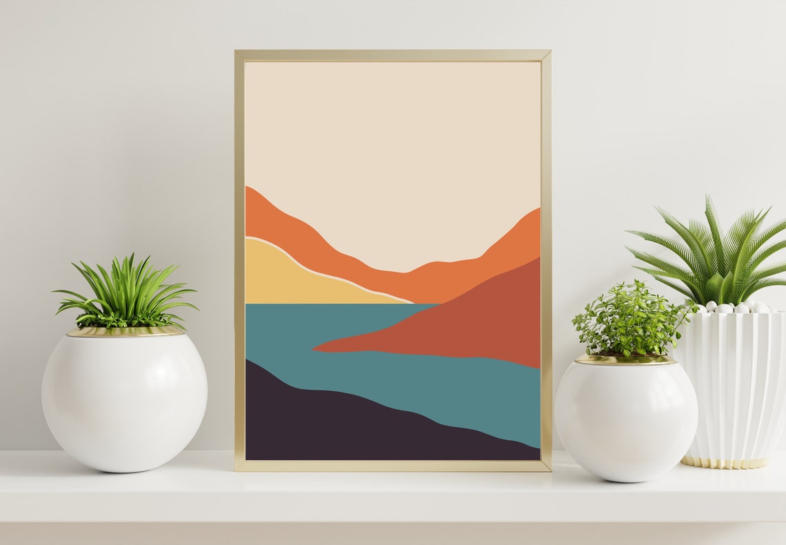 Boho Mountain River Valley Abstract Terracotta Sunset Modern Wall Art - Image 2