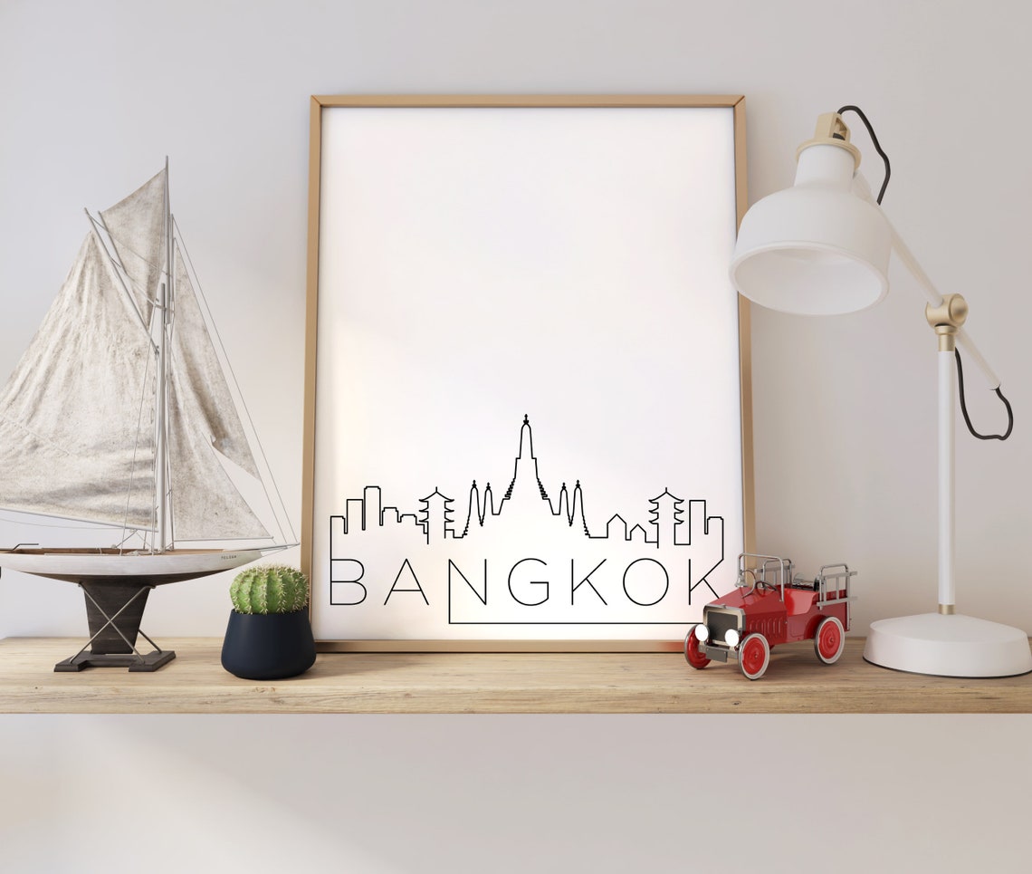 Bangkok Thailand Temple Spires Minimalist Skyline Line Art Poster - Image 2
