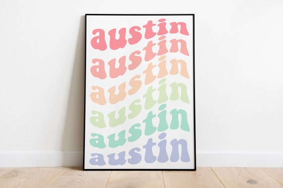 Austin Texas Poster Pastel Rainbow Home Decor Simple Print Home Wall Art Texas Retro Colors Austin Print