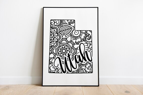 Utah Mandala State Outline Minimalist Black White Line Art Home Decor Poster