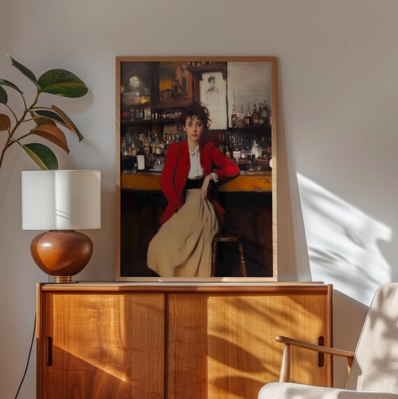 Realistic Art A Woman In The Bar Poster Prints Renaissance Style Design Red Wall Home Decoration New Gift