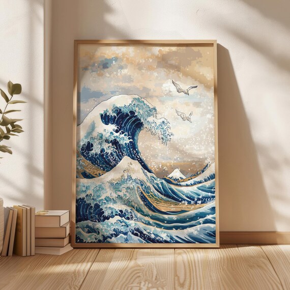 The Great Wave Hokusai Style Ocean Mount Fuji Japanese Woodblock Poster