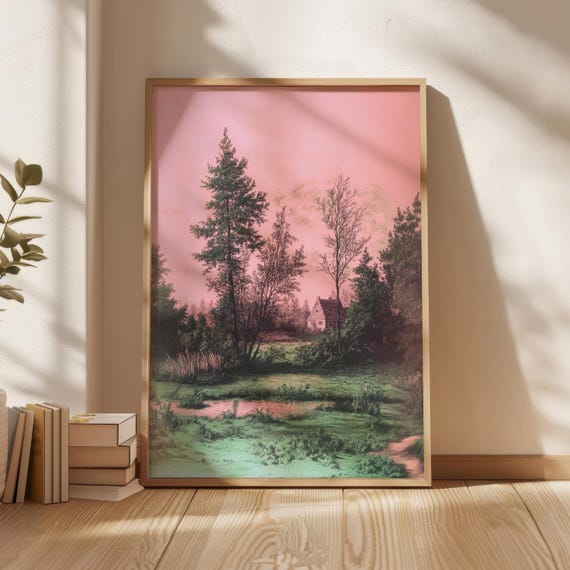 New Home Gift Print Wall Art Village Poster Vintage Illustration Decor