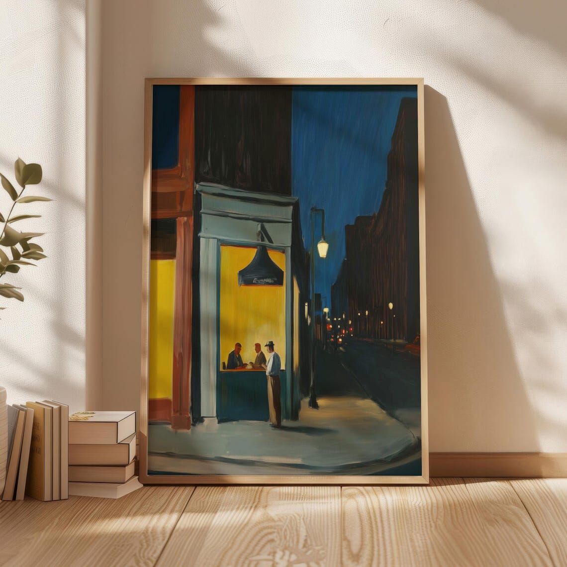 Downtown Corner Cafe at Night Edward Hopper Style Art Poster