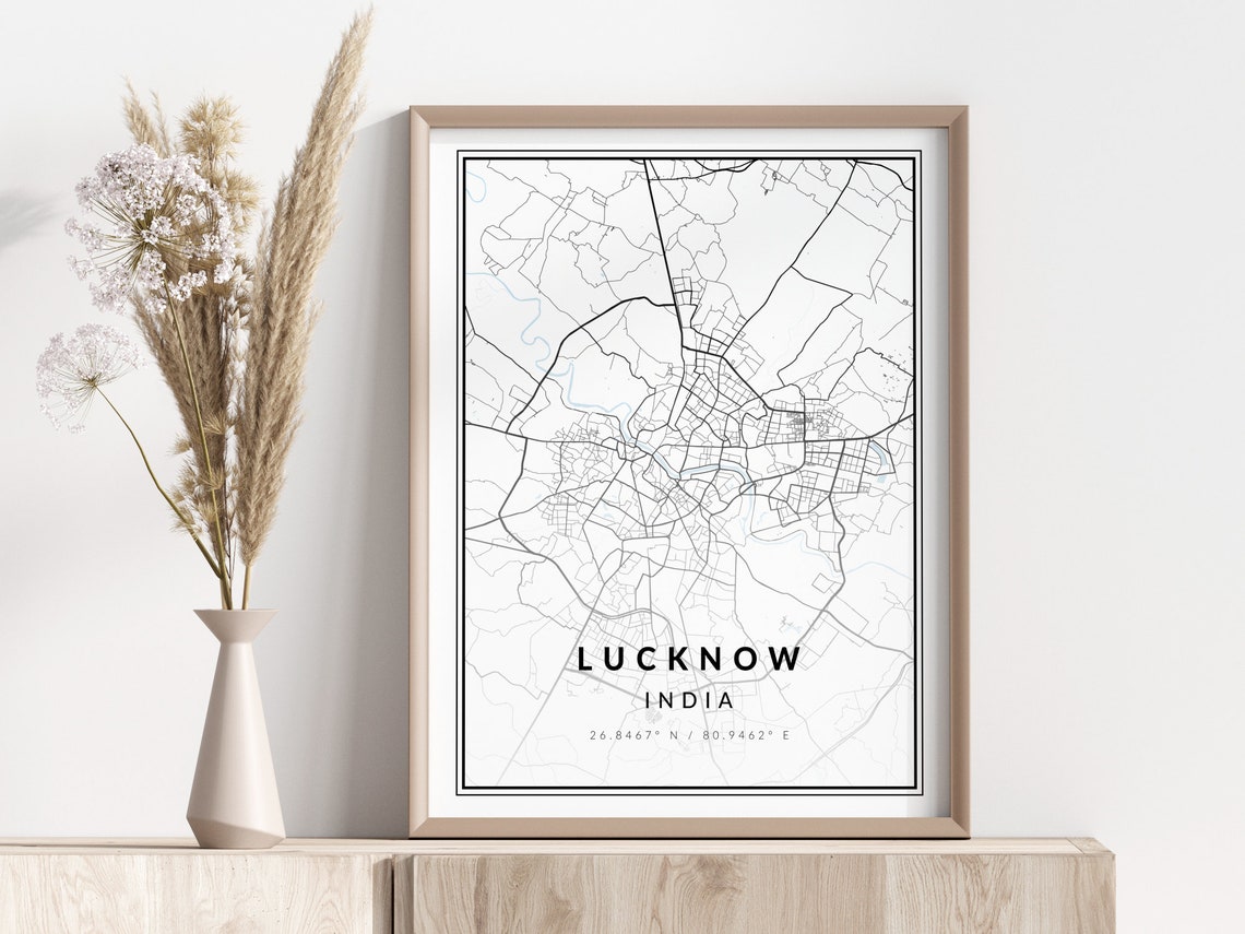 Lucknow India City Map Elegant Minimalist Monochrome Art Poster