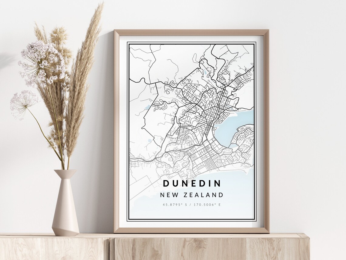 Dunedin New Zealand City Street Map with Coordinates Travel Poster