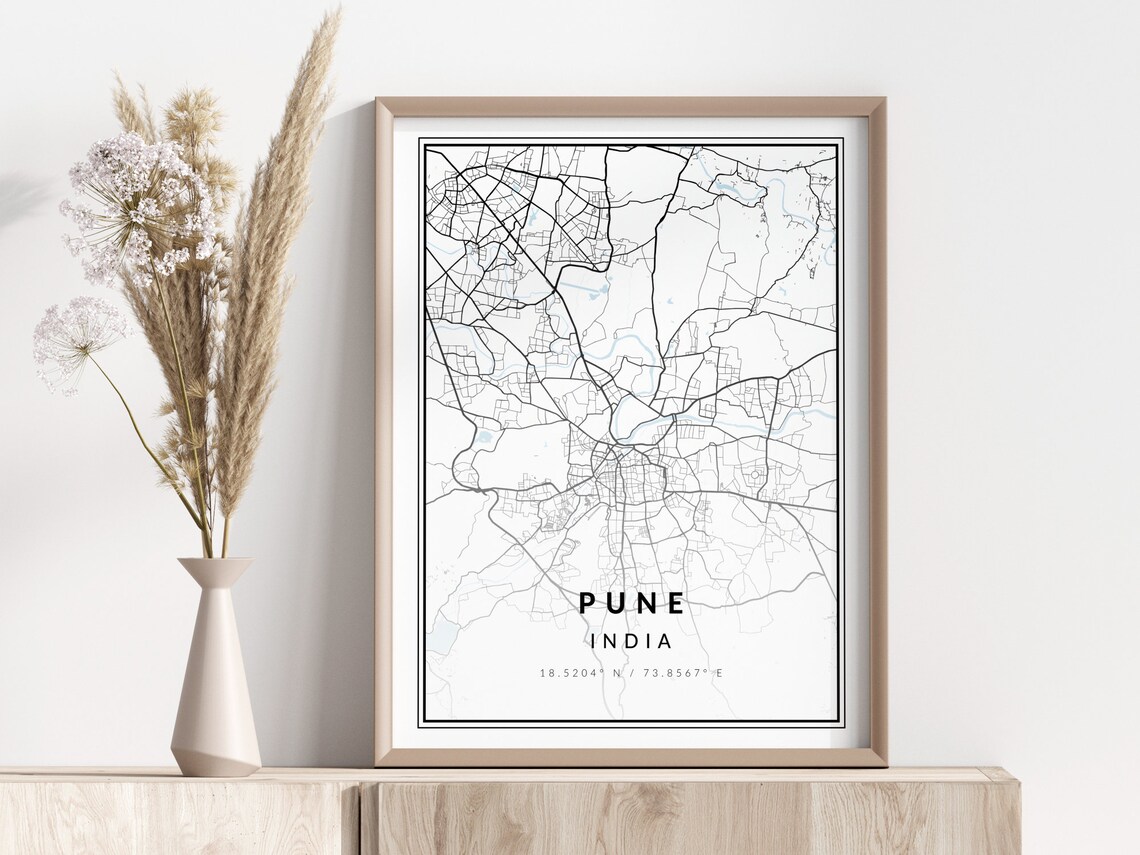Pune Maharashtra India City Map Black Street Lines Minimalist Poster