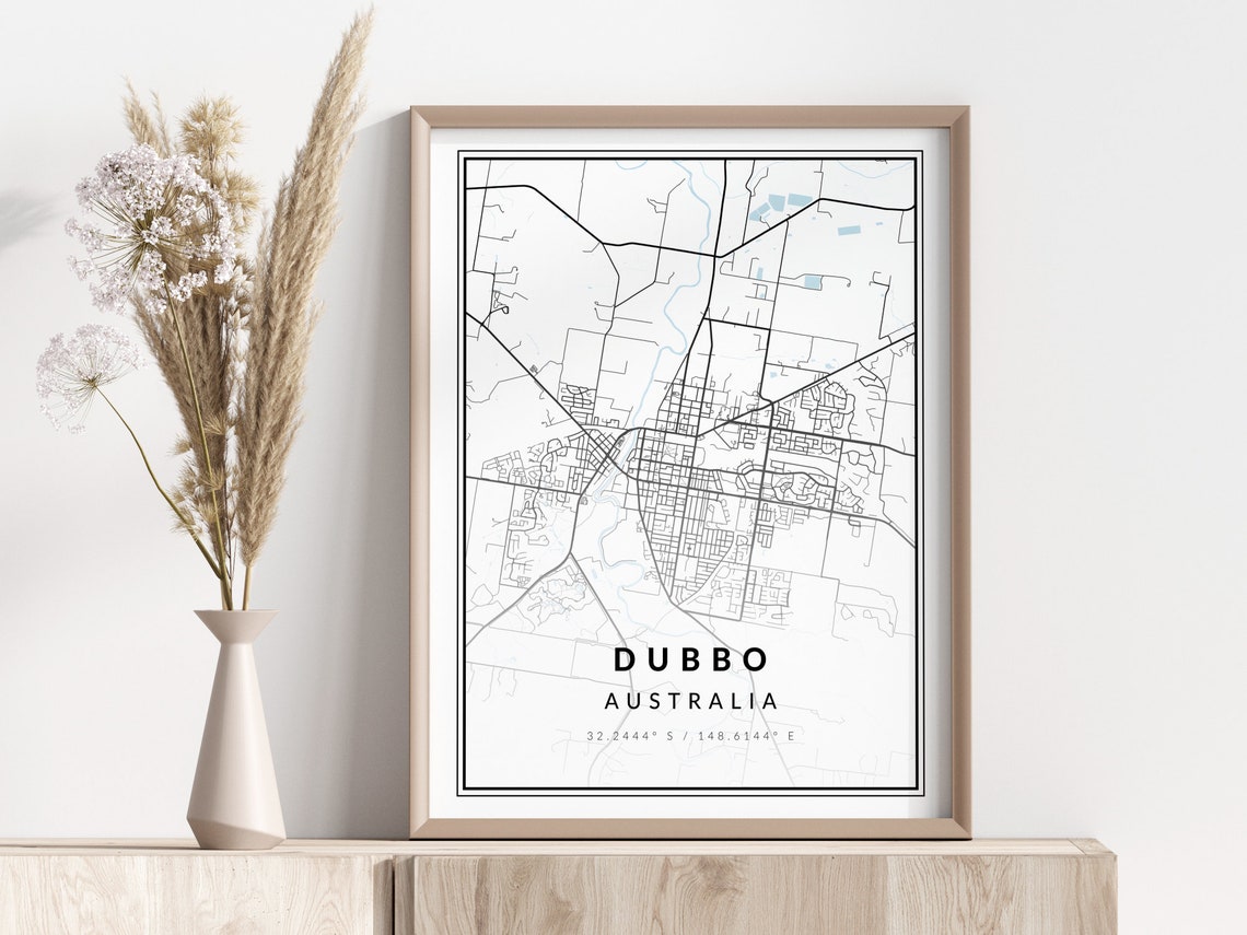 Dubbo Australia Minimalist Black White City Street Map Art Print