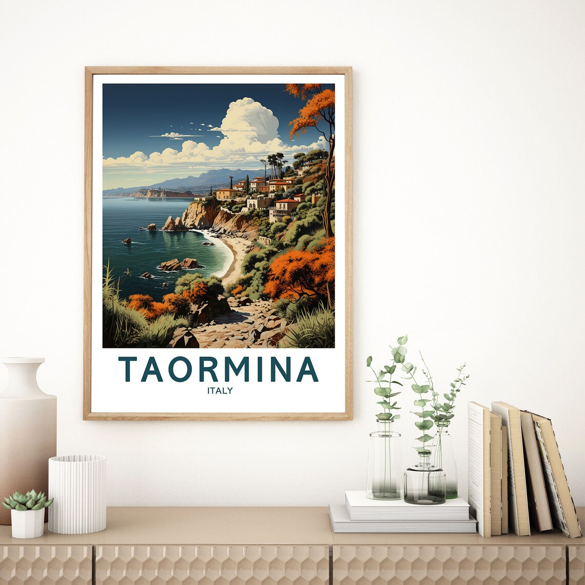 Taormina Italy Cliffside Coastal Town Sea View Travel Poster - Image 3
