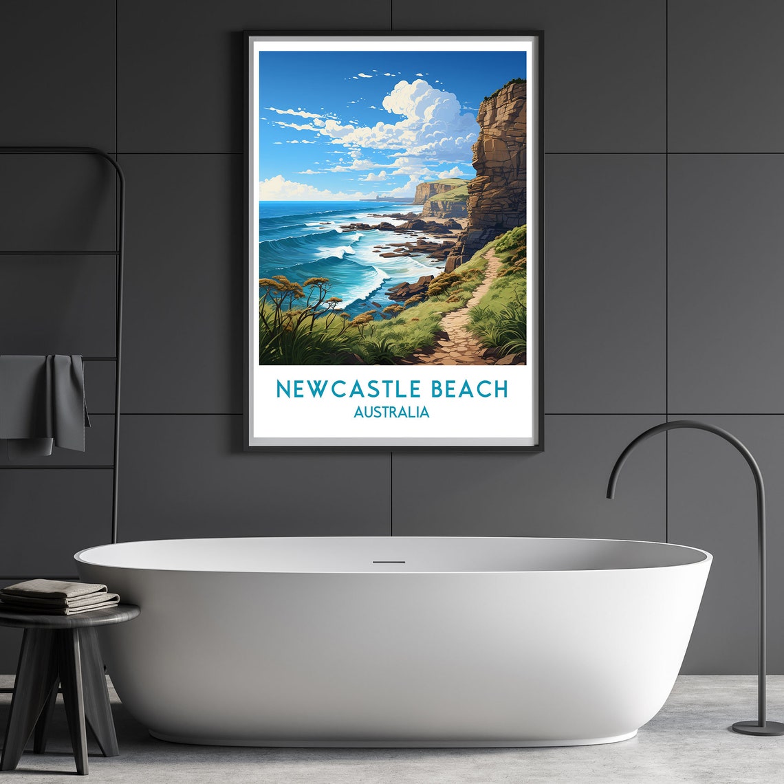 Newcastle Beach Australia Coastal Cliffs Scenic Travel Poster - Image 4