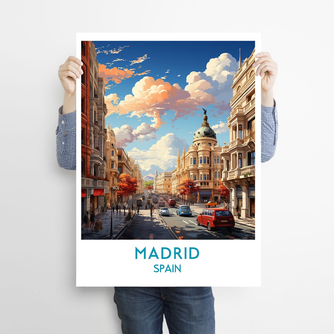 Madrid Spain Gran Via Street Cityscape Travel Vintage Poster
