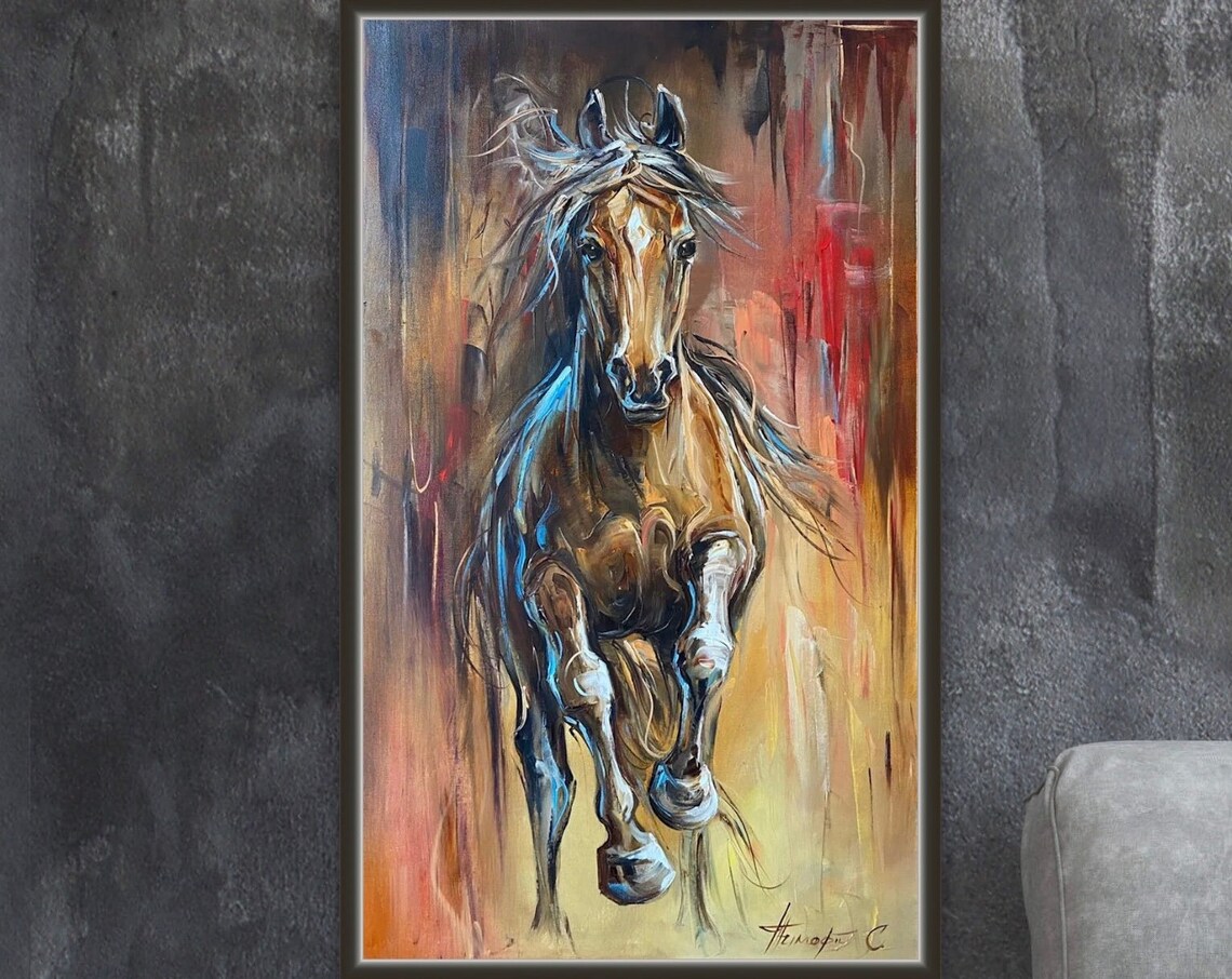 Running Horse Abstract Oil Painting, Animal Art Print - Image 2