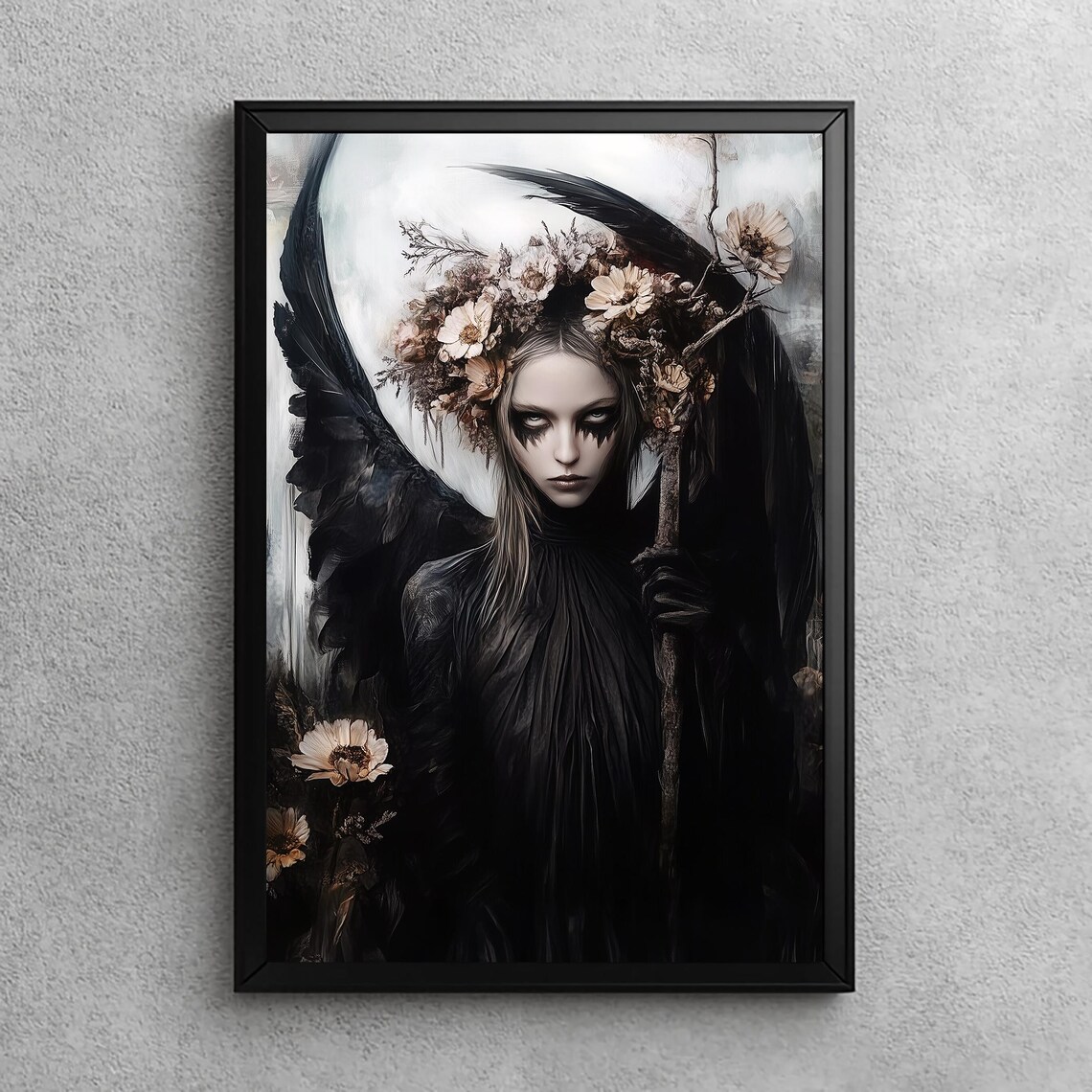 Gothic Fallen Angel Art Print, Dark Academia