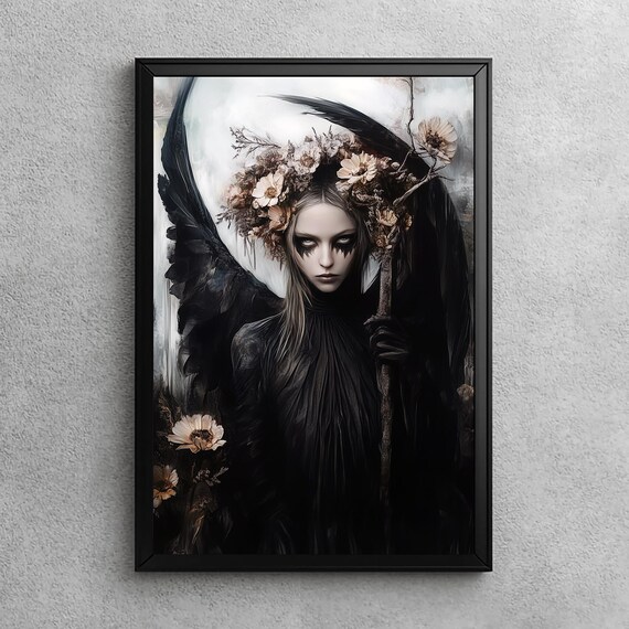 Gothic Fallen Angel Art Print, Dark Academia