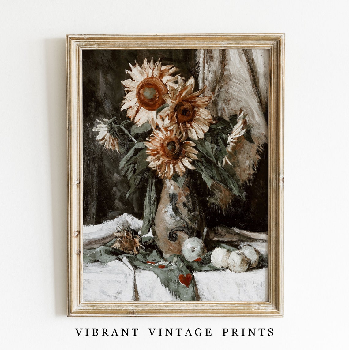 Sunflowers in Vase Rustic Still Life Painting Vintage Floral Wall Art - Image 3