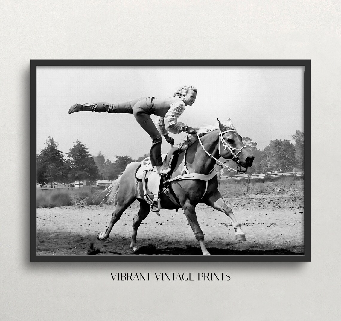 Cowgirl Wild West Photo Art Print, Vintage Black and White