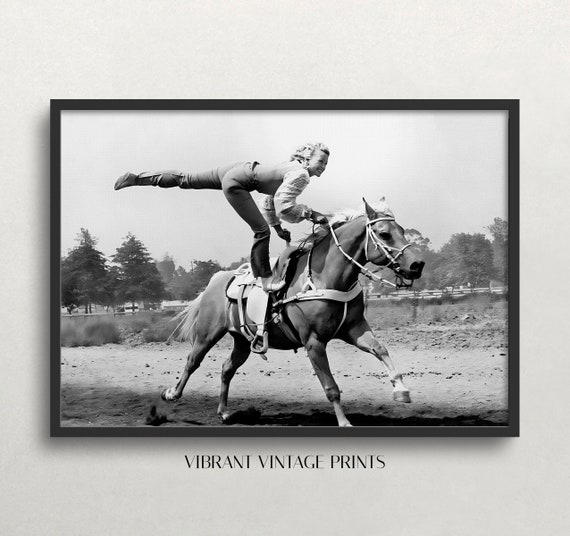 Cowgirl Wild West Photo Art Print, Vintage Black and White