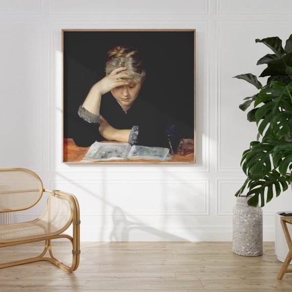 Woman Reading Book Vintage Wall Art Print