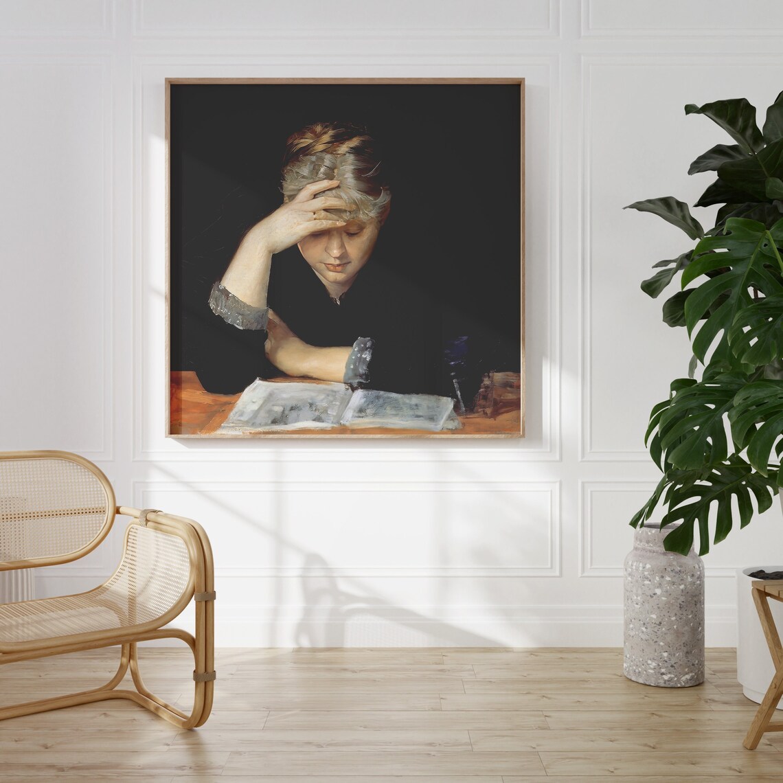 Woman Reading Book Vintage Wall Art Print
