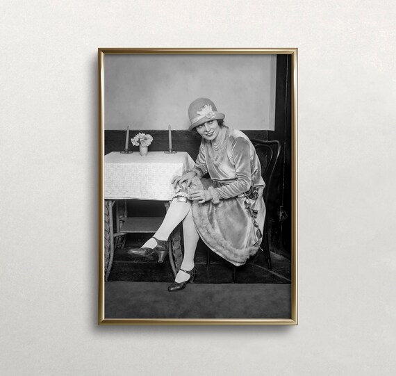 Prohibition Flapper Flask in Garter 1920s Vintage Photo Poster