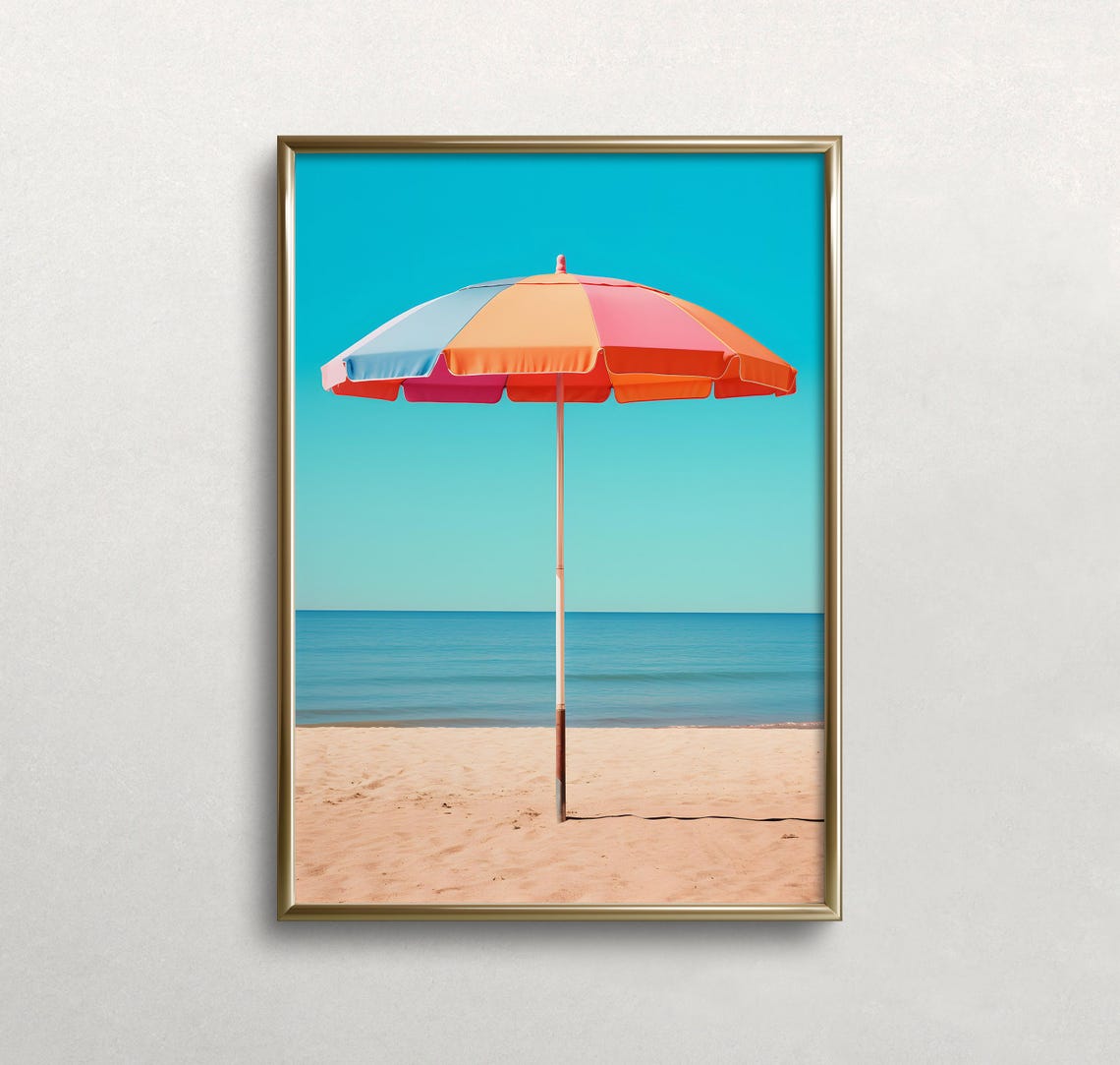Minimalist Rainbow Beach Umbrella Ocean Sand Summer Decor Poster