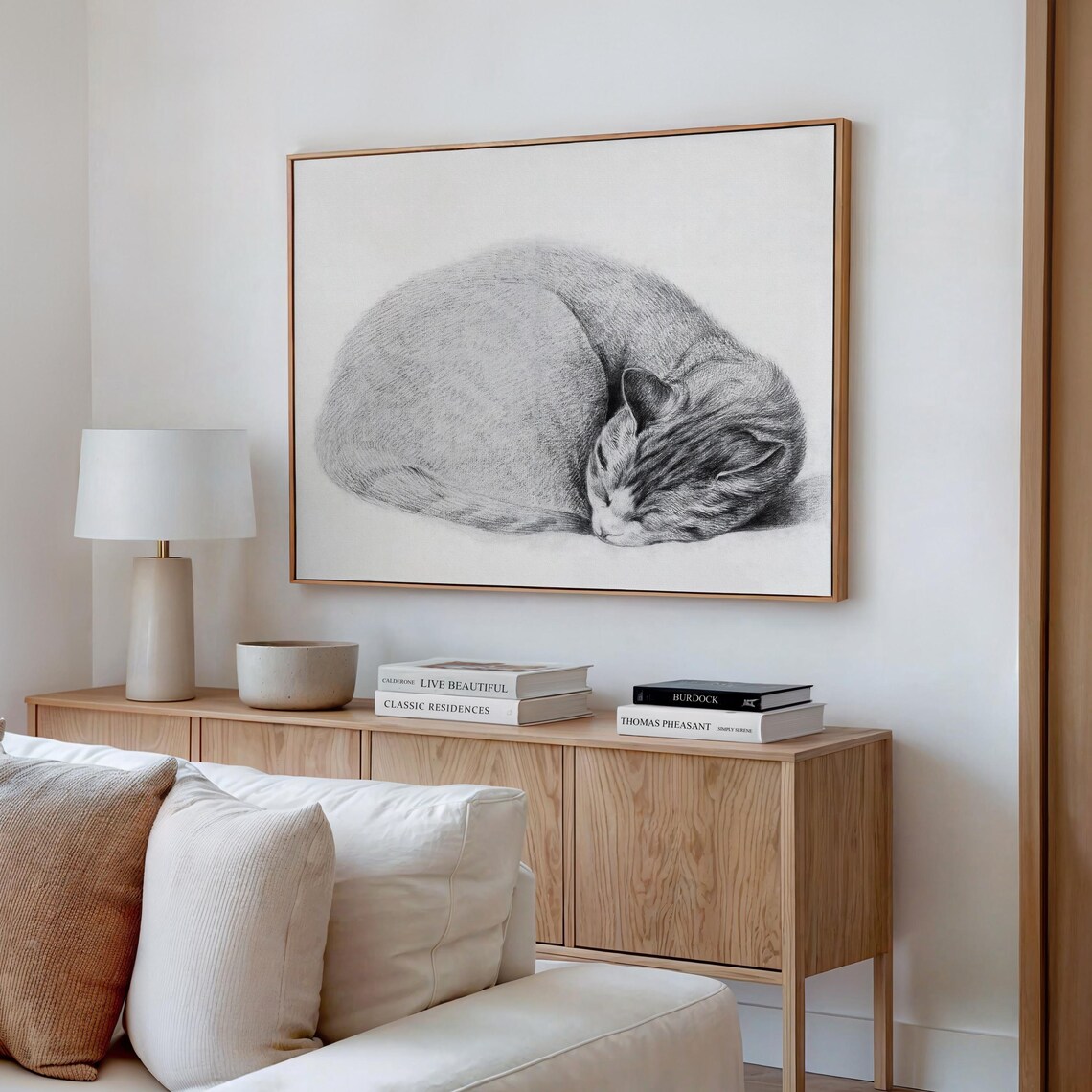 Sleeping Cat Vintage Etching Art Print - Image 3
