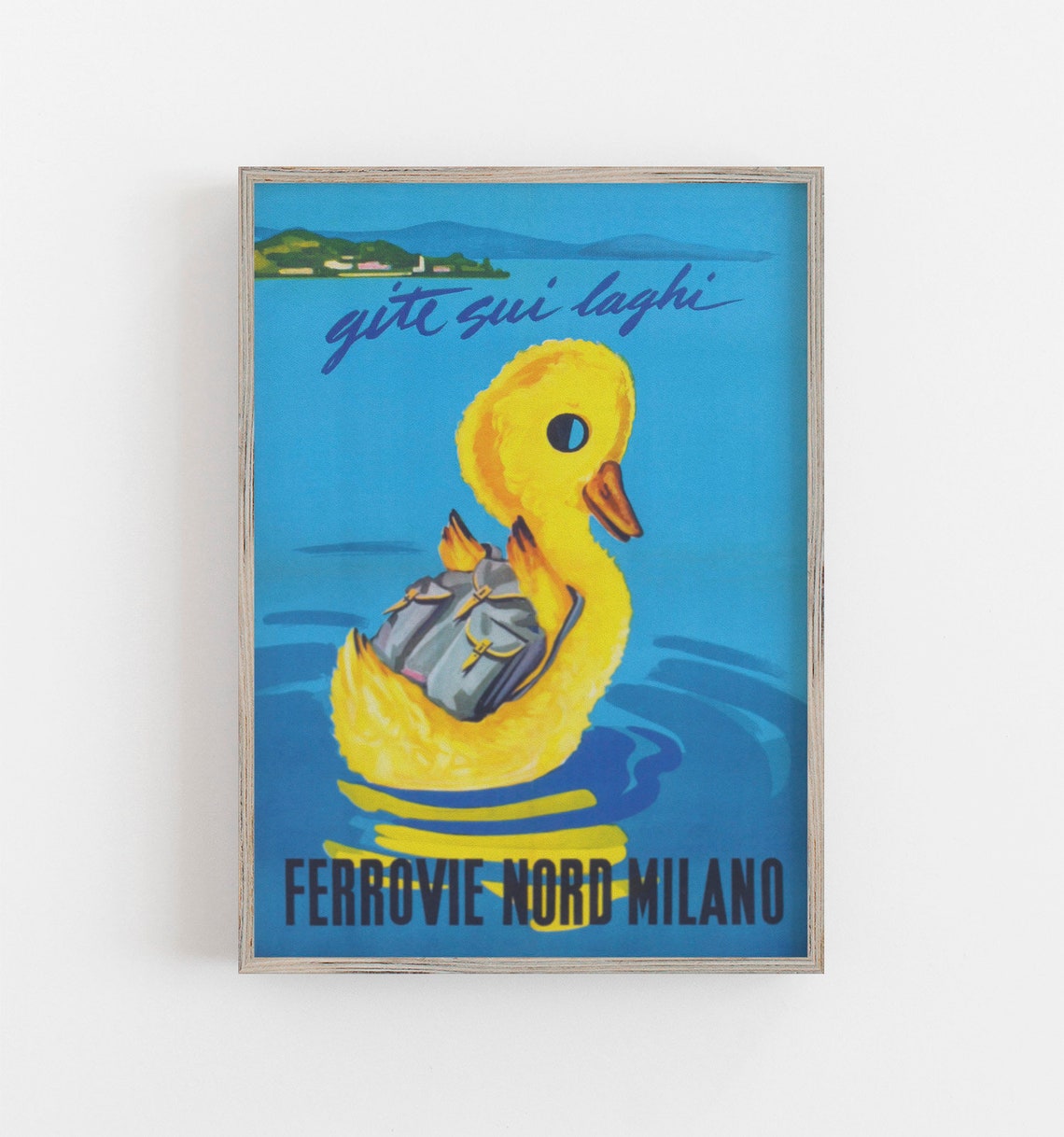 Italy Lakes Gite Sui Laghi Yellow Duck Vintage Travel Poster