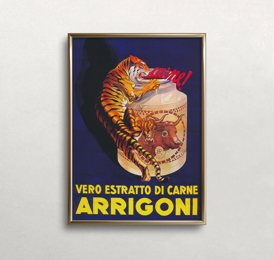 Rigoni Meat Extract Vintage Italian Advertising Tiger Poster Art - Image 3