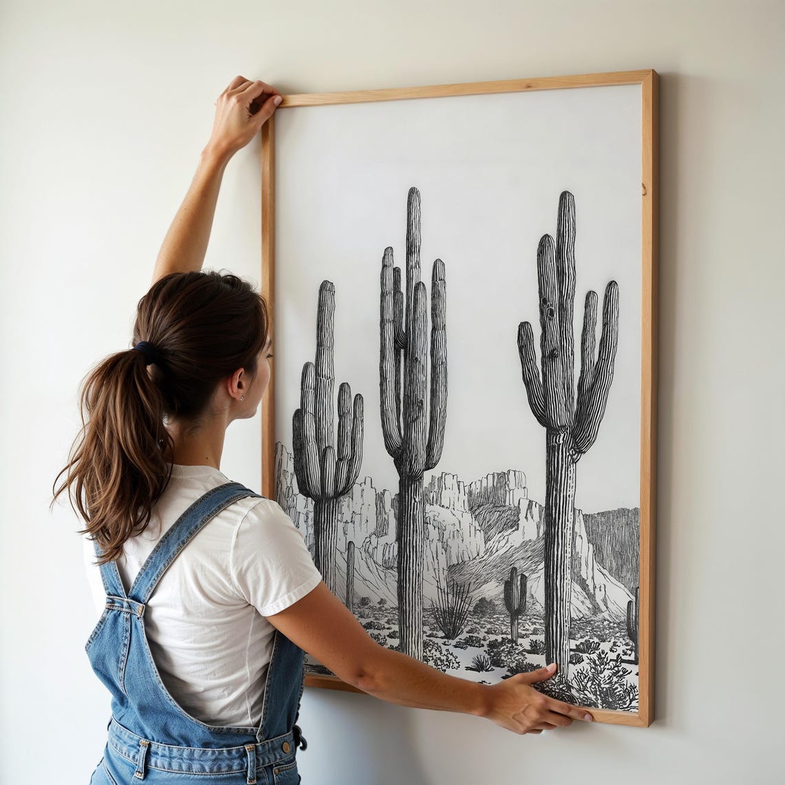 Saguaro Cactus Trio Desert Mountain Line Art Minimalist Poster - Image 2
