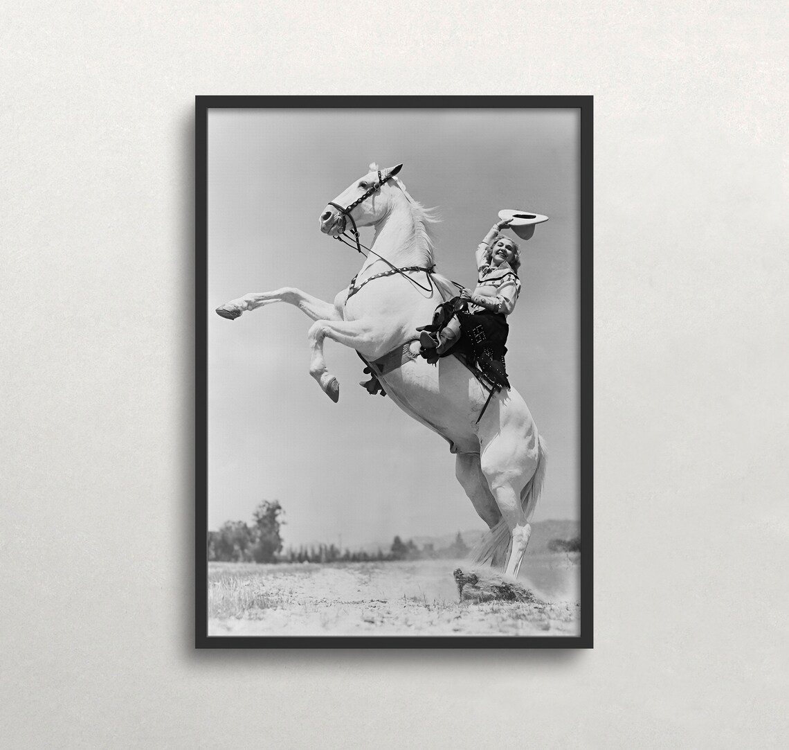 Cowgirl Black and White Vintage Wild West Art Print