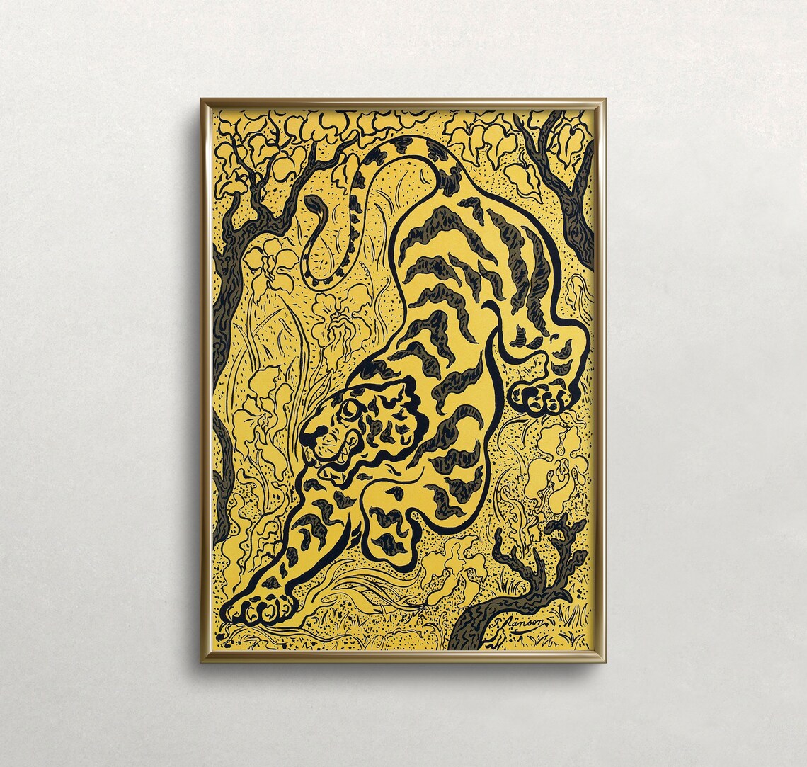 Tiger in Jungle, Vintage Japanese Wall Art Print