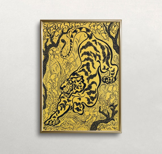 Tiger in Jungle, Vintage Japanese Wall Art Print