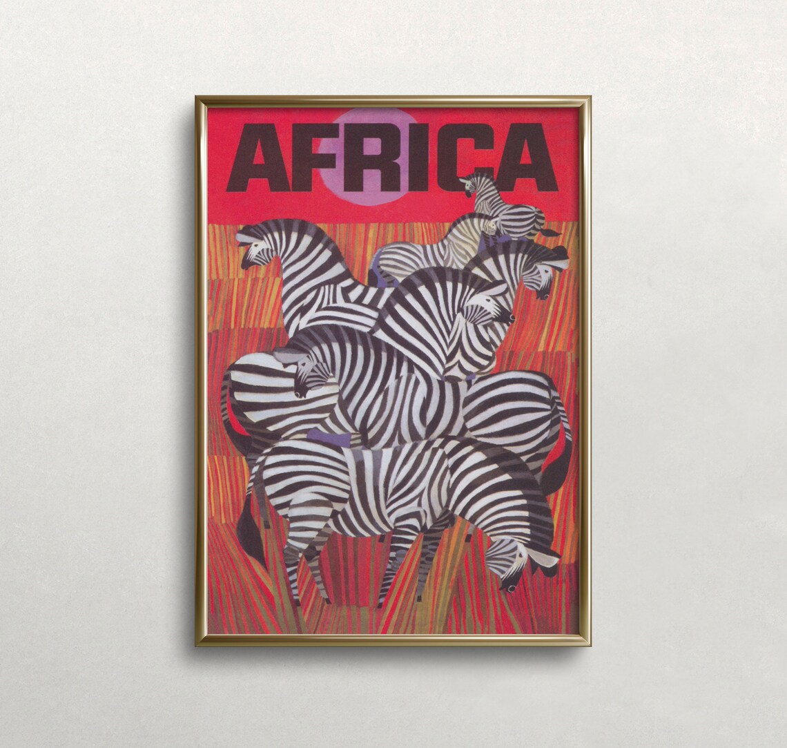 Vintage Zebra Africa Travel Poster, Wild Animal