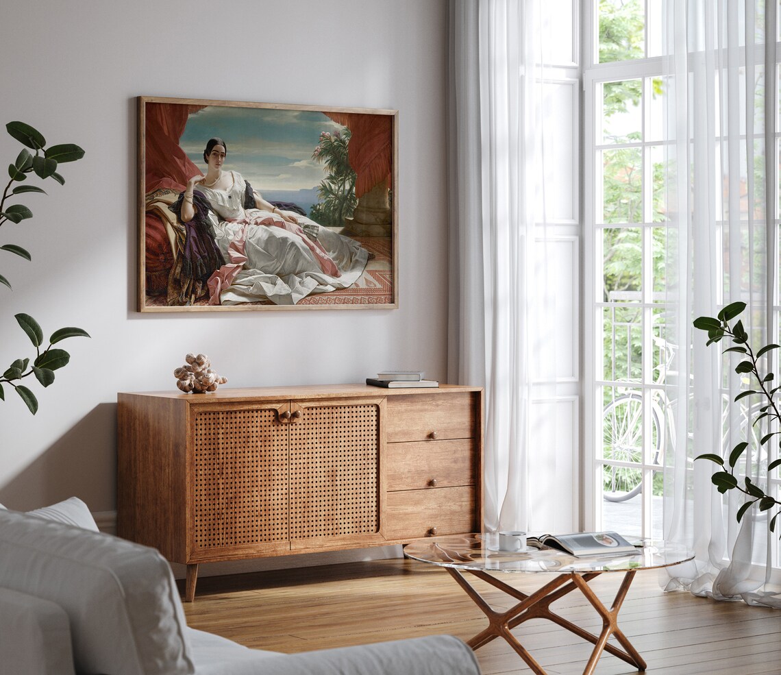 Reclining Woman in White Gown on Terrace Overlooking the Sea Poster - Image 5
