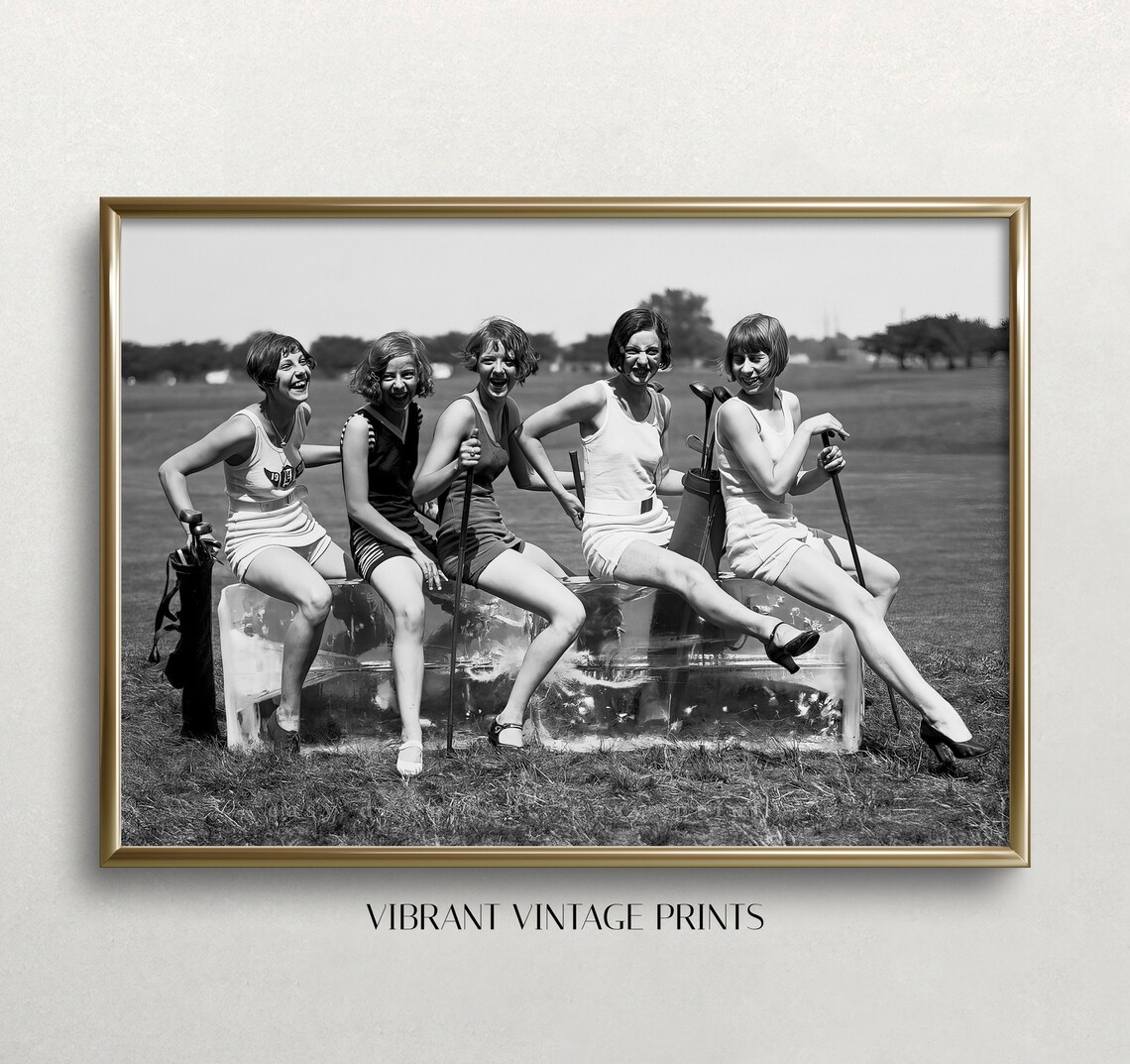 Women Golfers Vintage Black-and-White Humor Art Print