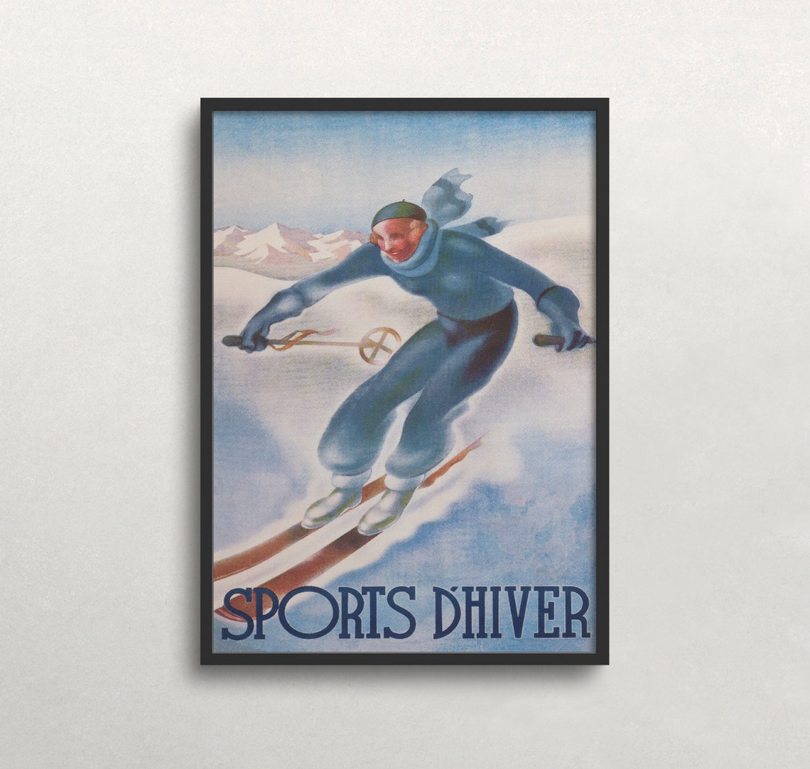 Vintage Ski Poster France Wall Art France Ski Print Winter Sports Art Art Downhill Skier Wall Art Large Art - Image 2