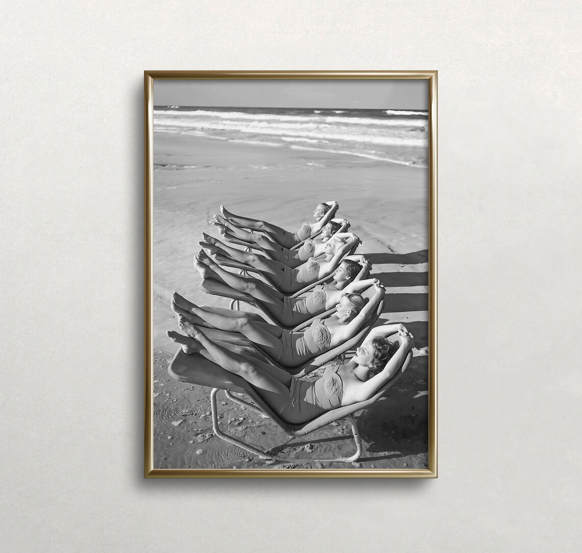 Sunbathers Black And White Vintage Beach Art Print