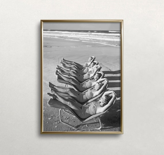 Sunbathers Black And White Vintage Beach Art Print