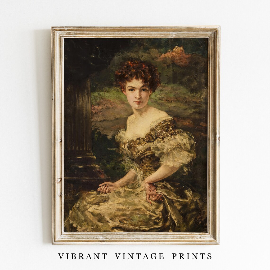 Vintage Woman Portrait, Moody Neutral Wall Art Print
