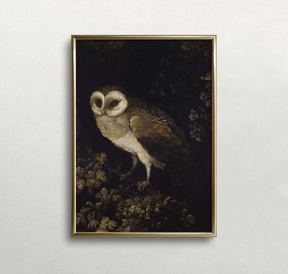 Owl at Night Vintage Print, Dark Academia Art