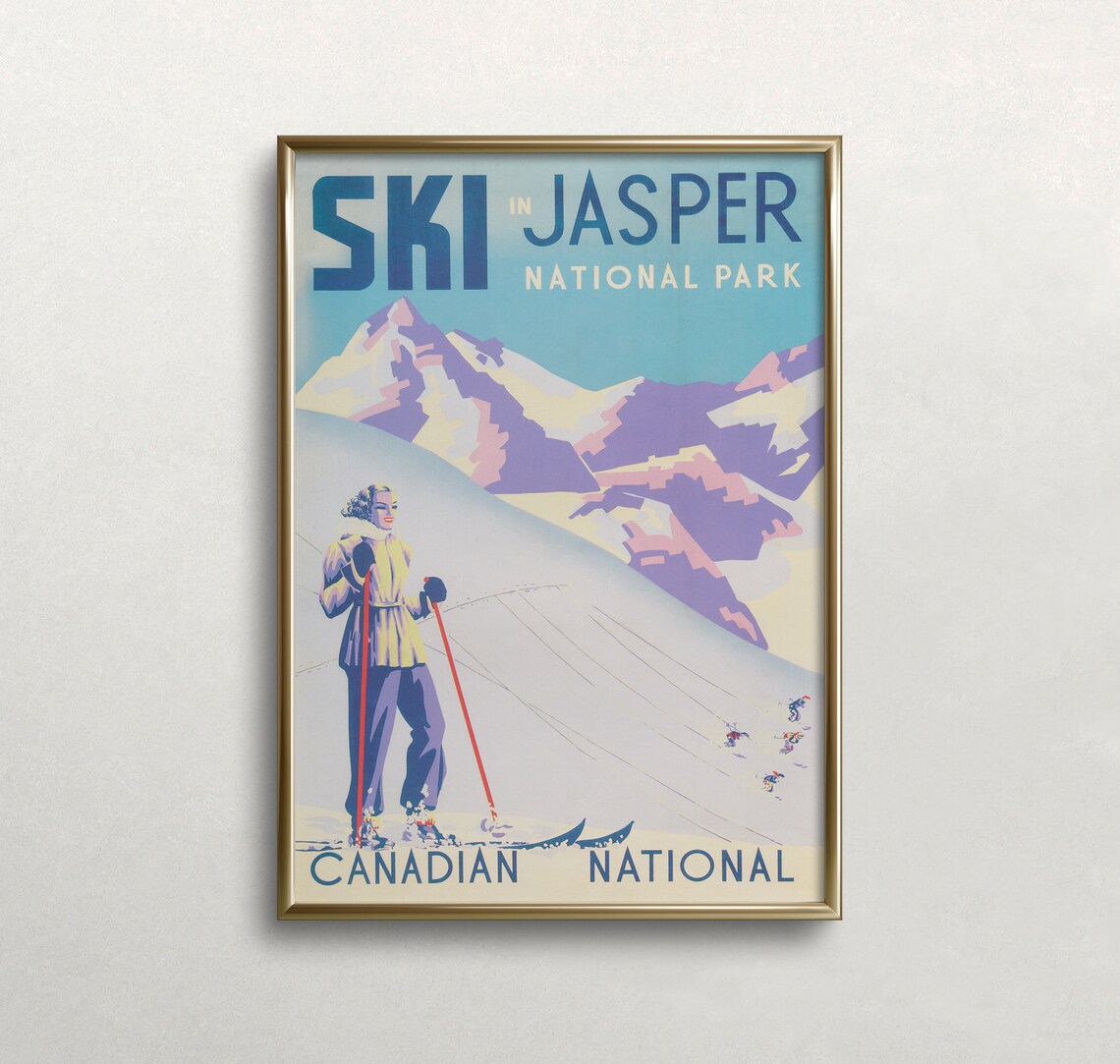 Jasper Canada Vintage Ski Travel Poster, Retro Art Print